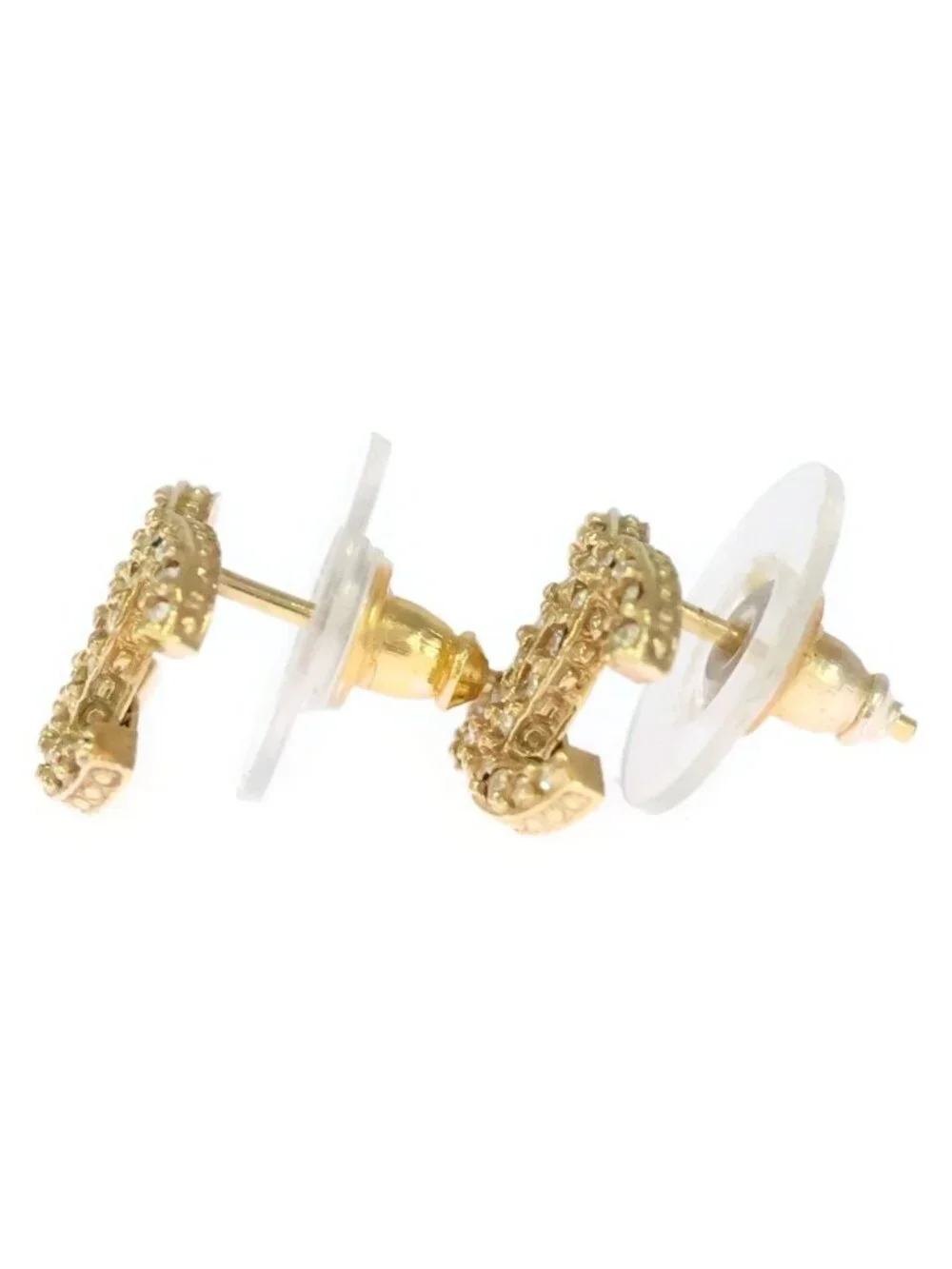Chanel CC Logo Rhinestone Earrings Gold